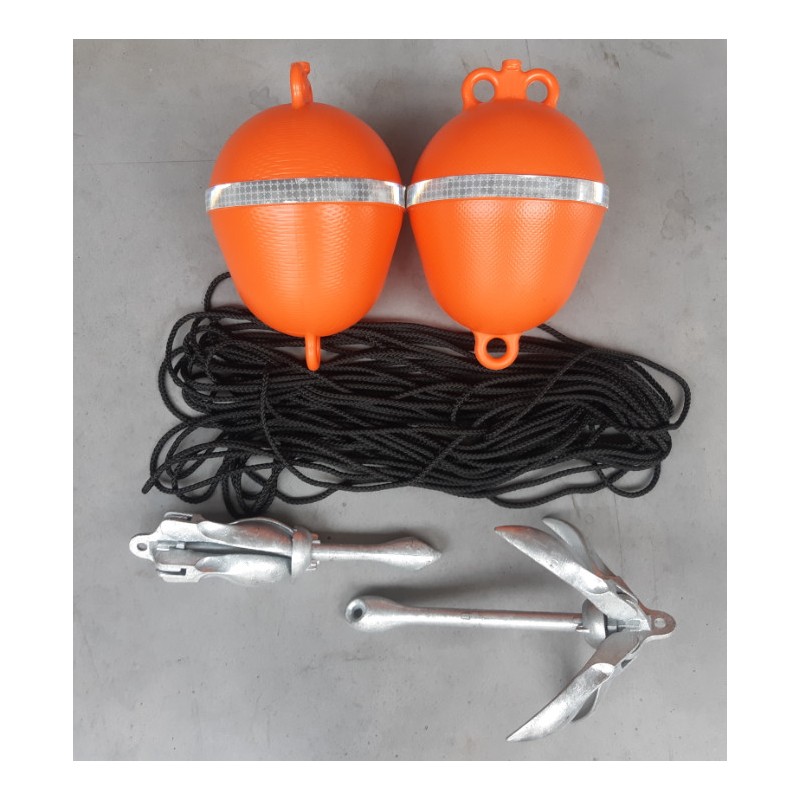 Lot accessoires pêche au tramail en mer bouées cordages ancres repliables