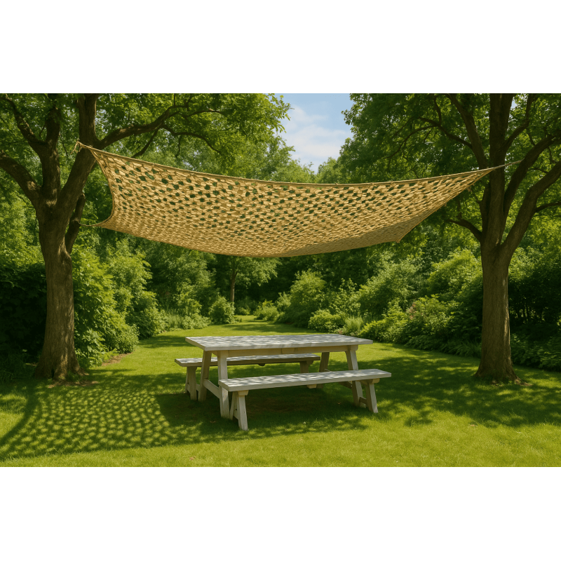 Filet camouflage beige renforcé décoration jardin balcon terrasse protection soleil naturel léger