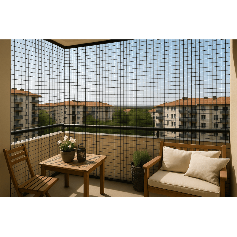 Filet de protection de balcon appartement ou terrasse maison maille fin Larrieu Frères