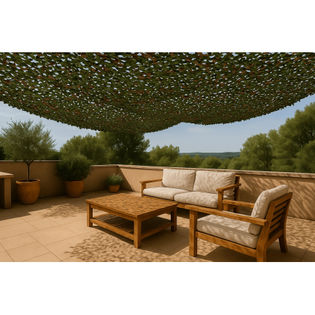 Filet camouflage coloris nature usage perso extérieur décoration végétale protection soleil terrasse