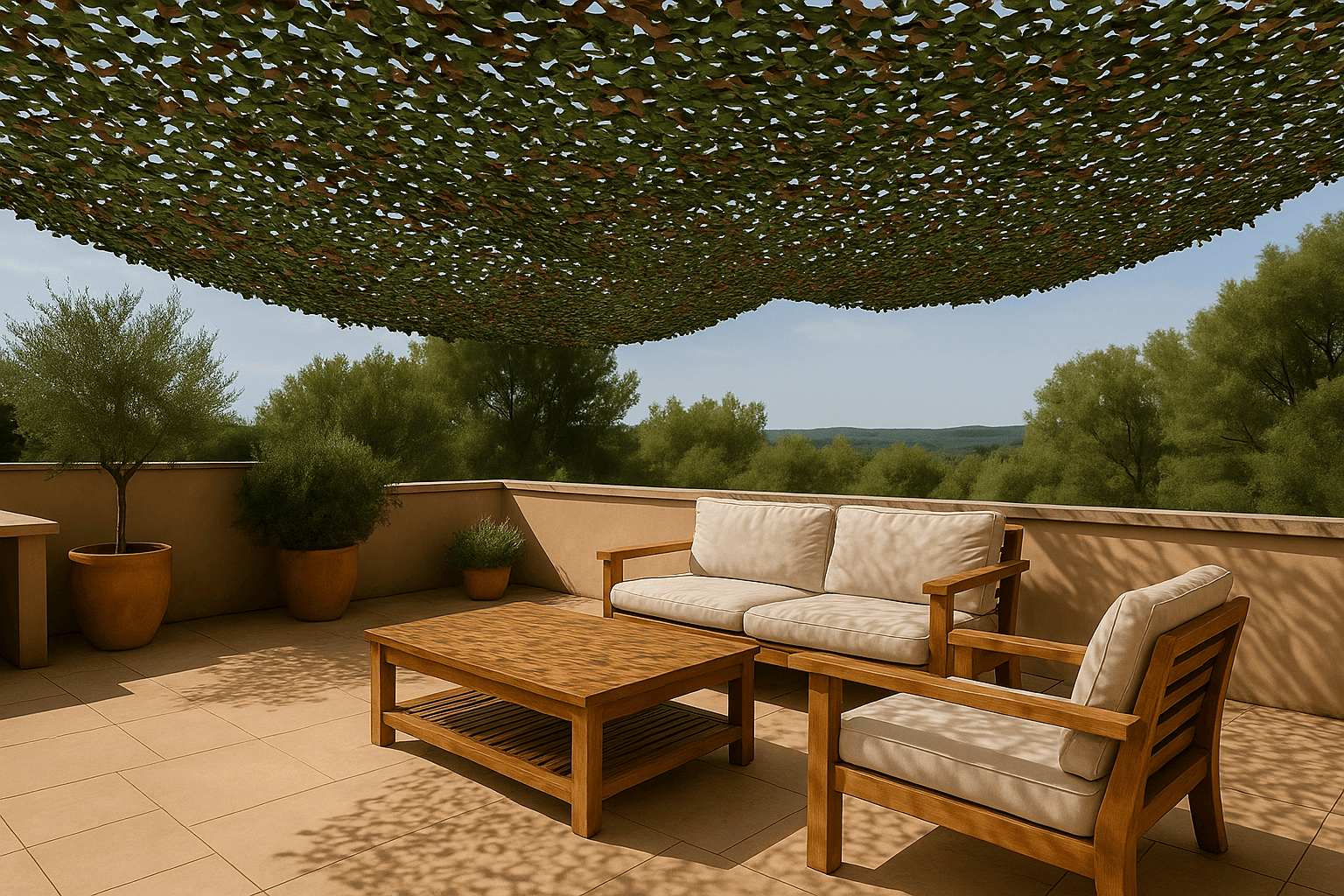 Filet camouflage coloris nature usage perso extérieur décoration végétale protection soleil terrasse Filet camouflage coloris nature usage perso extérieur décoration végétale protection soleil terrasse