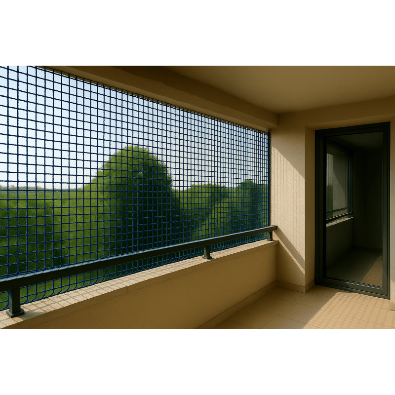 Filet de sécurité bleu habitation fixation façade protection anti-chute durable léger facile à poser