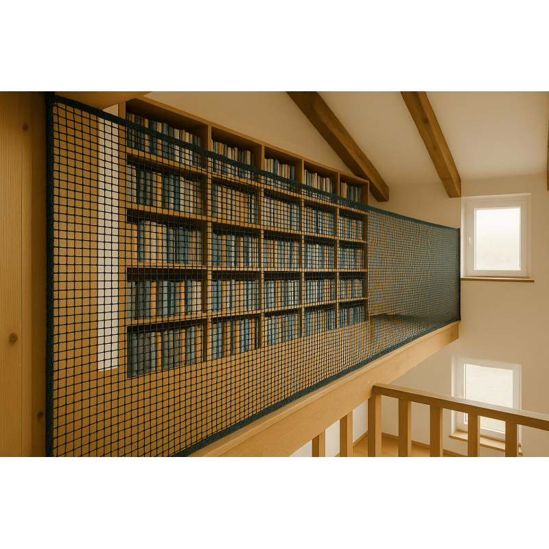 Filet habitation vert sécurité mezzanine escalier rambarde chute enfants animaux installation intérieure