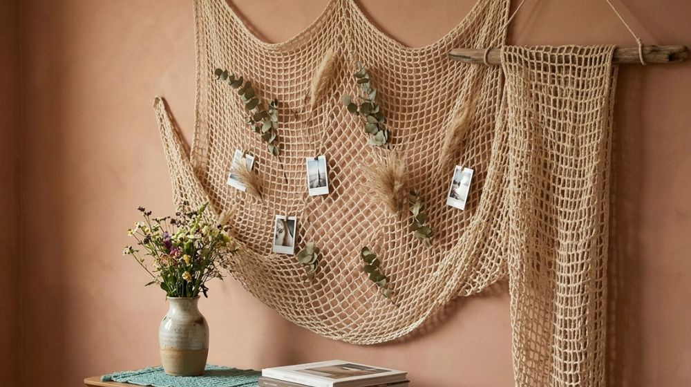 filet coton écru décoration intérieure extérieure style naturel utilisation jardin terrasse mur