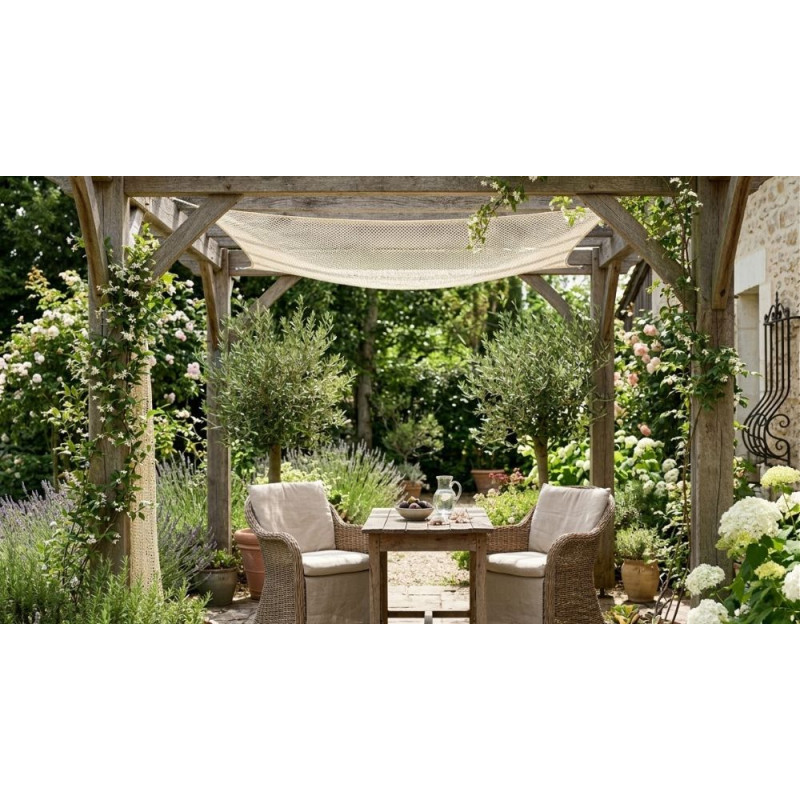 filet coton naturel écru maille fine décoration mur plafond intérieur extérieur ambiance bohème