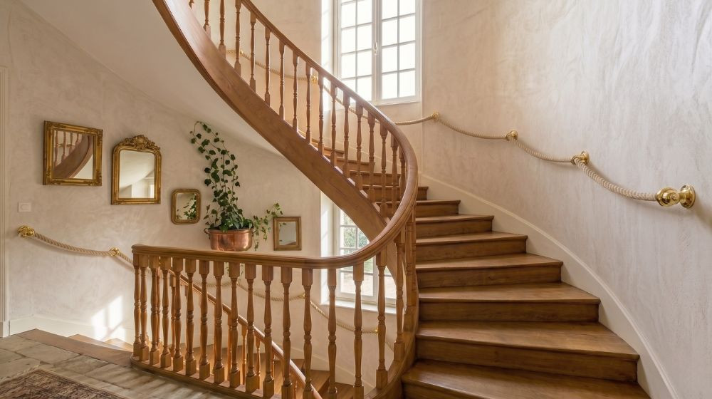 main courante rampe escalier corde chanvre anneaux laiton rampe sur mesure larrieu freres